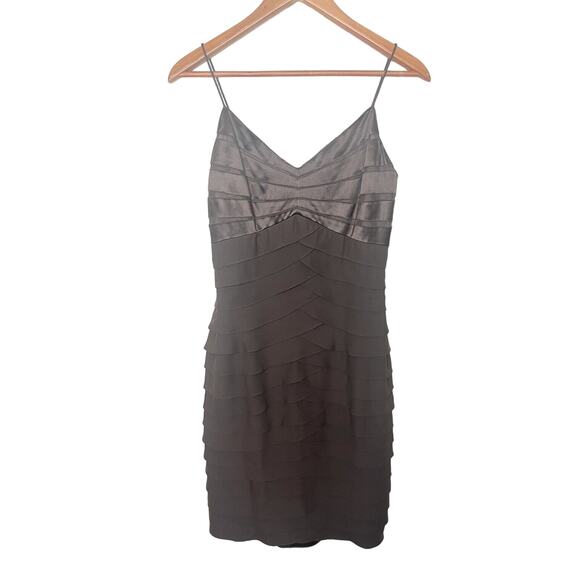 CHETTA B Sherrie Bloom Peter Noviello Sz 4 Brown Silk Tiered Strap Dress - Picture 1 of 8